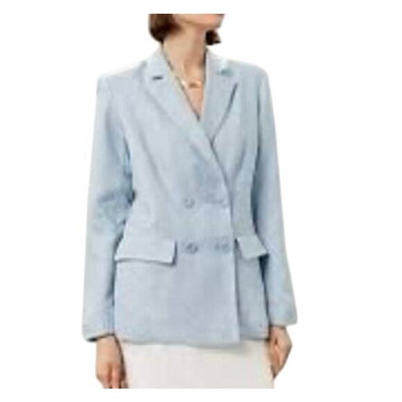ROSETTA GETTY COLLECTIVE Double Breasted Lightweight Soft Blue Blazer Sz 4 - Picture 1 of 9